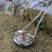 Load image into Gallery viewer, Basin Stone Knowth Brú na Bóinne Silver Pendant on 18" sterling silver chain