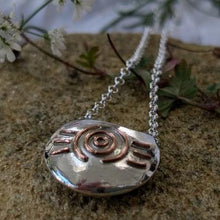 Load image into Gallery viewer, Basin Stone Knowth Brú na Bóinne Silver Pendant on 18" sterling silver chain