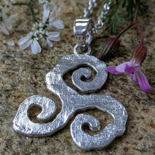 Load image into Gallery viewer, Textured Sterling Silver Triskele Spiral Pendant
