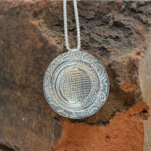 Load image into Gallery viewer, Grianán of Aileach Pendant, Textured Sterling Silver Pendant, Sun Necklace, Celtic Goddess Pendant, Sun Necklace, Ring Fort Pendant, Historical Jewellery