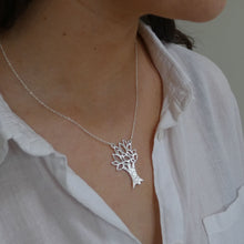 Load image into Gallery viewer, Tree of Knowledge Pendant, Sterling Silver Tree Pendant, Textured Silver Necklace, Nature Pendant, Leaf Necklace, Quirky Jewellery, Wisdom Amulet, Pagan Necklace