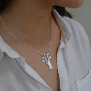 Tree of Knowledge Pendant, Sterling Silver Tree Pendant, Textured Silver Necklace, Nature Pendant, Leaf Necklace, Quirky Jewellery, Wisdom Amulet, Pagan Necklace