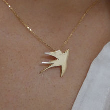 Load image into Gallery viewer, 10 Carat Gold Swallow Ór Pendant, Solid Gold Bird Pendant, Gift for Bird Watcher, Nature Jewellery, Summer Jewelry, Celtic Amulet, Druid Jewelry
