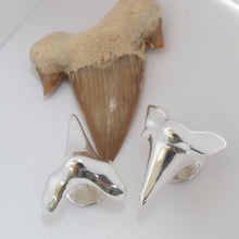 Load image into Gallery viewer, Shark Tooth Cuff Links, Sterling Silver Shark Tooth Cufflinks, Animal Lover Jewellery, Shark Lover Gift, For Him, For Her, Unisex Jewellery, Shark Cufflinks, Surfer Gift, Beach Jewelry, Marine Cuff Links