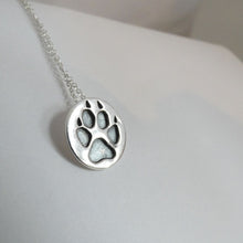 Load image into Gallery viewer, Dog Paw Pendant, Sterling Silver Hound Necklace, Oxidised Silver Paw Print, Silver Wolf Pendant, Dog Lover Gift, Animal Necklace, Warrior Pendant