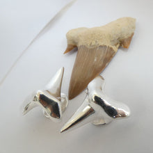 Load image into Gallery viewer, Shark Tooth Cuff Links, Sterling Silver Shark Tooth Cufflinks, Animal Lover Jewellery, Shark Lover Gift, For Him, For Her, Unisex Jewellery, Shark Cufflinks, Surfer Gift, Beach Jewelry, Marine Cuff Links
