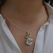 Load image into Gallery viewer, Seal in Seaweed Pendant, Sterling Silver Pendant with Brass Seaweed Detail, Animal Lover Necklace, Silver Seal Pendant, Selkie Mythology, Marine Necklace, Love Pendant