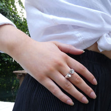 Load image into Gallery viewer, Cloak Fastener Ring, Sterling Silver Ring, Silver Torc Design, Moon Ring, Lunula Jewellery, Moon Ring, Celtic Tradition