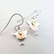 Load image into Gallery viewer, Robin Earrings, Sterling Silver Earrings with Brass and Copper Details, Mixed Metals Jewellery, Animal Earrings, Robin Jewelry, Bird Earrings, Nature Jewellery, Good Luck Jewelry, Gardener Gift