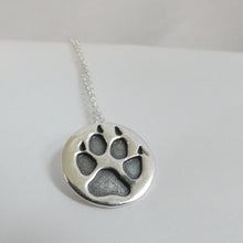 Load image into Gallery viewer, Dog Paw Pendant, Sterling Silver Hound Necklace, Oxidised Silver Paw Print, Silver Wolf Pendant, Dog Lover Gift, Animal Necklace, Warrior Pendant