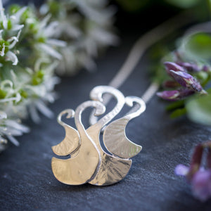 Children of Lir, Sterling Silver Swans Pendant, Bird Lover Gift, Textured Silver Necklace, Ocean Jewellery, Celtic Folklore, Magic Pendant