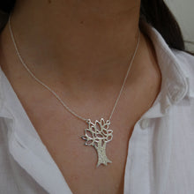 Load image into Gallery viewer, Tree of Knowledge Pendant, Sterling Silver Tree Pendant, Textured Silver Necklace, Nature Pendant, Leaf Necklace, Quirky Jewellery, Wisdom Amulet, Pagan Necklace