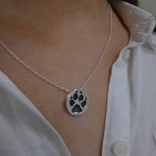 Load image into Gallery viewer, Dog Paw Pendant, Sterling Silver Hound Necklace, Oxidised Silver Paw Print, Silver Wolf Pendant, Dog Lover Gift, Animal Necklace, Warrior Pendant
