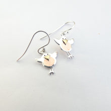 Load image into Gallery viewer, Robin Earrings, Sterling Silver Earrings with Brass and Copper Details, Mixed Metals Jewellery, Animal Earrings, Robin Jewelry, Bird Earrings, Nature Jewellery, Good Luck Jewelry, Gardener Gift