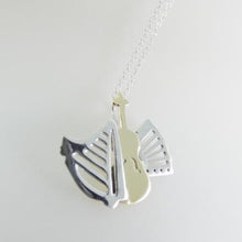 Load image into Gallery viewer, Music Sessions Pendant, Instruments Jewellery, SilverHarp Pendant, Accordion Pendant, Brass Fiddle Pendant, Violin Necklace, Musician Jewelry Gift