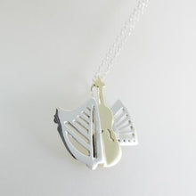 Load image into Gallery viewer, Music Sessions Pendant, Instruments Jewellery, SilverHarp Pendant, Accordion Pendant, Brass Fiddle Pendant, Violin Necklace, Musician Jewelry Gift