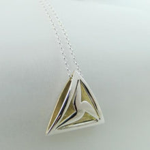 Load image into Gallery viewer, Imbolc Triangle Pendant, Sterling Silver Geometric Pendant, Mixed Metals Design, Elemental Pendant, Gaelic Festival, Spring Necklace, Blessing Jewelry