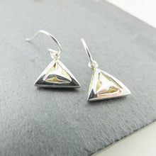 Load image into Gallery viewer, Imbolc Triangle Earrings, Sterling Silver Geometric Earrings, St Brigid's Cross, Celtic Pagan Festival, Spiritual Jewellery, Meaningful Gift