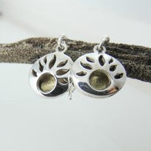 Load image into Gallery viewer, Lughnasa Round Earrings, Sterling Silver Earrings with Brass Detailing, Mixed Metal Earrings, Celtic God Lugh Earrings, Pagan Light Festival Jewellery, Fall Equinox Jewelry