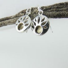 Load image into Gallery viewer, Lughnasa Round Earrings, Sterling Silver Earrings with Brass Detailing, Mixed Metal Earrings, Celtic God Lugh Earrings, Pagan Light Festival Jewellery, Fall Equinox Jewelry