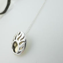 Load image into Gallery viewer, Lughnasa Round Pendant, Sterling Silver Pendant with Brass Detailing, Mixed Metal Necklace, Irish Deity Lugh Pendant, Pagan Light Festival Jewellery, Summer Equinox Jewelry