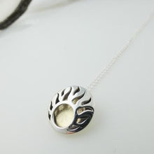 Load image into Gallery viewer, Lughnasa Round Pendant, Sterling Silver Pendant with Brass Detailing, Mixed Metal Necklace, Irish Deity Lugh Pendant, Pagan Light Festival Jewellery, Summer Equinox Jewelry