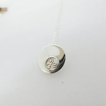 Load image into Gallery viewer, Spiral Triskellion Pendant, Sterling Silver Pendant with Brass Spiral Details, Celtic Knotwork Pendant, Trinity Knot Necklace, Irish Runestone Jewelry, Pagan Pendant