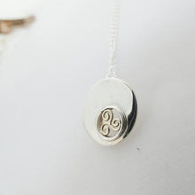 Load image into Gallery viewer, Spiral Triskellion Pendant, Sterling Silver Pendant with Brass Spiral Details, Celtic Knotwork Pendant, Trinity Knot Necklace, Irish Runestone Jewelry, Pagan Pendant