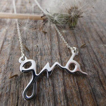 Load image into Gallery viewer, Grá - Love, Sterling Silver Irish Language Necklace, Gaeilgeoir, Cúpla Focal, Líofa Necklace, Necklace as Gaeilge, Gaeltacht, Handwriting Necklace