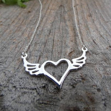Load image into Gallery viewer, silver necklace with heart and wings