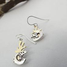 Load image into Gallery viewer, Selkie Seal Earrings, Sterling Silver Earrings with Brass Seaweed Details, Animal Lover Earrings, Silver Seal Earrings, Selkie Mythology, Marine Earrings, Love Jewellery