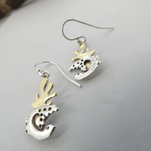 Load image into Gallery viewer, Selkie Seal Earrings, Sterling Silver Earrings with Brass Seaweed Details, Animal Lover Earrings, Silver Seal Earrings, Selkie Mythology, Marine Earrings, Love Jewellery