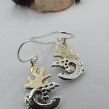 Load image into Gallery viewer, Selkie Seal Earrings, Sterling Silver Earrings with Brass Seaweed Details, Animal Lover Earrings, Silver Seal Earrings, Selkie Mythology, Marine Earrings, Love Jewellery