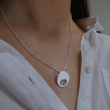 Load image into Gallery viewer, Spiral Triskellion Pendant, Sterling Silver Pendant with Brass Spiral Details, Celtic Knotwork Pendant, Trinity Knot Necklace, Irish Runestone Jewelry, Pagan Pendant