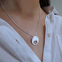 Load image into Gallery viewer, Spiral Triskellion Pendant, Sterling Silver Pendant with Brass Spiral Details, Celtic Knotwork Pendant, Trinity Knot Necklace, Irish Runestone Jewelry, Pagan Pendant