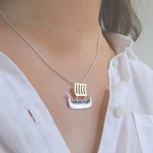 Load image into Gallery viewer, Viking Boat Pendant, Sterling Silver Pendant set with Iolite, Viking Compass Jewellery, Ship Necklace, Nautical Pendant, Sea Voyage Jewelry, Boat Lover Gift, Sailor Gift, Nordic Pendant