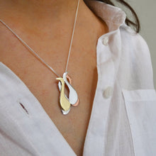 Load image into Gallery viewer, Children of Lir Pendant, Sterling Silver Swans Necklace, Mixed Metals Jewellery, Transformation Pendant, Animals Lover Gift, Irish Legends