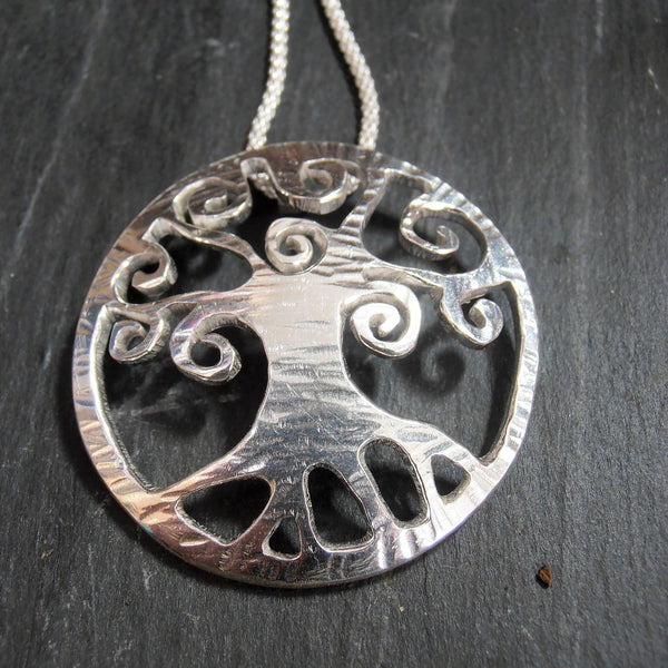 Tree of Life Pendant, Sterling Silver Tree Pendant, Textured Silver Necklace, Nature Pendant, Leaf Necklace, Unique Jewellery, Celtic Amulet, Wiccan Necklace