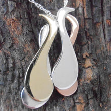 Load image into Gallery viewer, Children of Lir Pendant, Sterling Silver Swans Necklace, Mixed Metals Jewellery, Transformation Pendant, Animals Lover Gift, Irish Legends