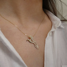 Load image into Gallery viewer, 10 Carat Gold Horse Pendant, Kelpie Pendant, Tír na nÓg Otherworld, Solid Gold Seahorse, Spirit Animal Necklace, Epona Pendant, Nature Jewellery