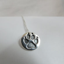Load image into Gallery viewer, Dog Paw Pendant, Sterling Silver Hound Necklace, Oxidised Silver Paw Print, Silver Wolf Pendant, Dog Lover Gift, Animal Necklace, Warrior Pendant