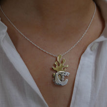 Load image into Gallery viewer, Seal in Seaweed Pendant, Sterling Silver Pendant with Brass Seaweed Detail, Animal Lover Necklace, Silver Seal Pendant, Selkie Mythology, Marine Necklace, Love Pendant
