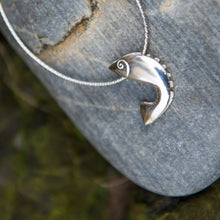 Load image into Gallery viewer, Salmon of Knowledge Pendant, Chunky Sterling Silver Pendant, Fishing Gift, Animal Lover Pendant, Fish Necklace, Nautical Necklace, Knowledge Pendant, Water Jewellery