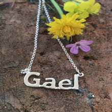 Load image into Gallery viewer, Gael - Irish Speaker, Sterling Silver Irish Language Necklace, Gaeilgeoir, Cúpla Focal, Líofa Necklace, Necklace as Gaeilge, Gaeltacht, Handwriting Necklace