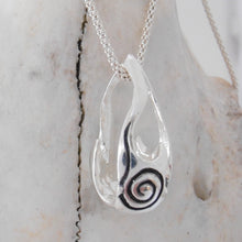 Load image into Gallery viewer, Bealtaine Pendant, Oxidised Sterling Silver Festival Fire Pendant, Flames Pendant, Fire Goddess Necklace, Engraved Jewellery, Druid