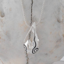 Load image into Gallery viewer, Bealtaine Pendant, Oxidised Sterling Silver Festival Fire Pendant, Flames Pendant, Fire Goddess Necklace, Engraved Jewellery, Druid