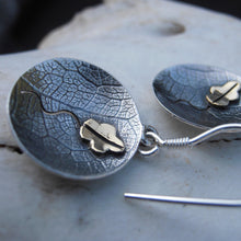 Load image into Gallery viewer, Oak Earrings, Sterling Silver Tree Earrings, Leaf Textured Silver Earrings, Brass Leaf Detail Jewellery, Leaf Earrings, Nature Jewelry, Oak Tree Jewellery