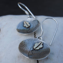 Load image into Gallery viewer, Oak Earrings, Sterling Silver Tree Earrings, Leaf Textured Silver Earrings, Brass Leaf Detail Jewellery, Leaf Earrings, Nature Jewelry, Oak Tree Jewellery