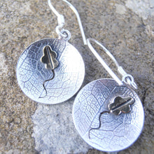Load image into Gallery viewer, Oak Earrings, Sterling Silver Tree Earrings, Leaf Textured Silver Earrings, Brass Leaf Detail Jewellery, Leaf Earrings, Nature Jewelry, Oak Tree Jewellery