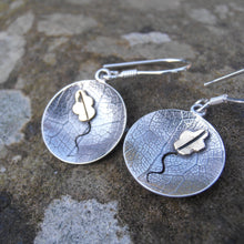 Load image into Gallery viewer, Oak Earrings, Sterling Silver Tree Earrings, Leaf Textured Silver Earrings, Brass Leaf Detail Jewellery, Leaf Earrings, Nature Jewelry, Oak Tree Jewellery